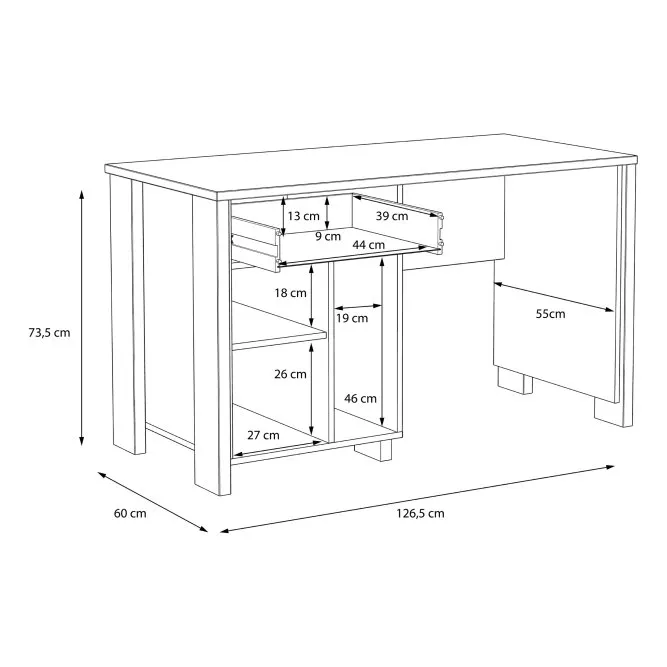 Biurko z szafka i szufladą CLIF 60x126 cm - old wood vintage, beton - CLFB211-C546
