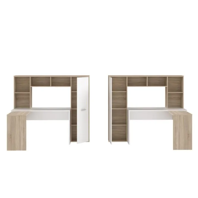 Biurko NET106 narożne z regałem SZ173xW152xG118 cm - dąb sonoma, biały - ERBB541-T29