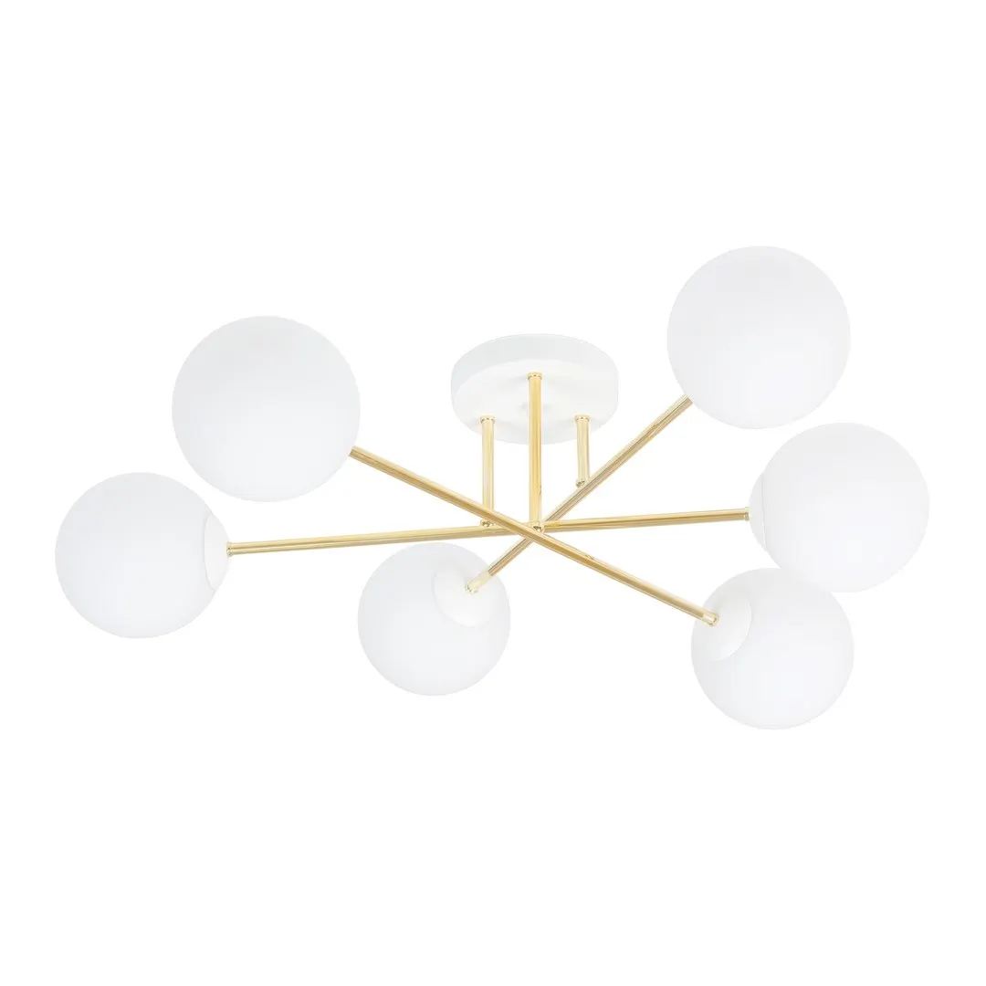 lampa wisząca, globowe klosze, metalowy stelaż, złoty kolor, q%E2%80%99ing