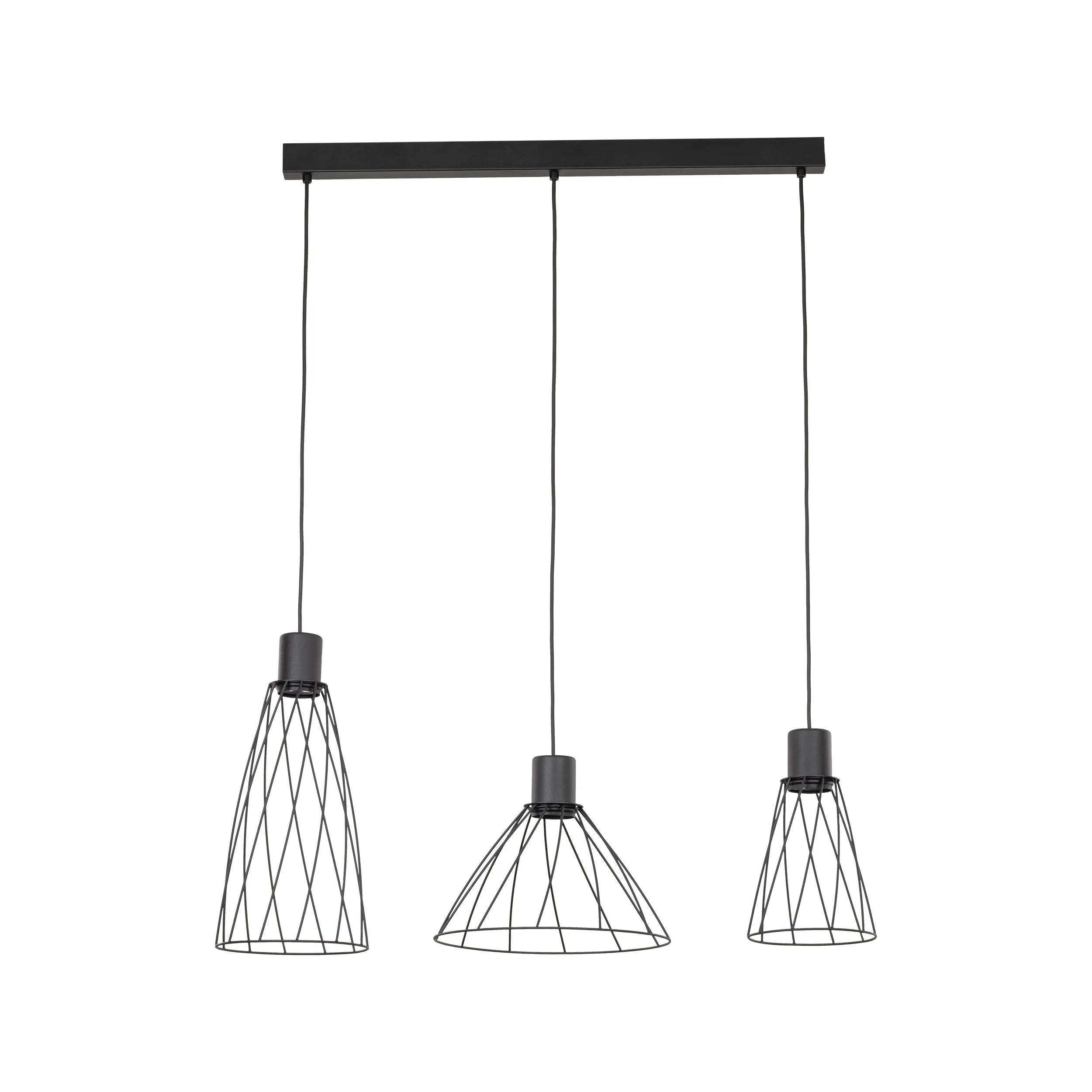 Lampa wisząca MODESTO czarna różnokształtne metalowe klosze 140x82x29cm