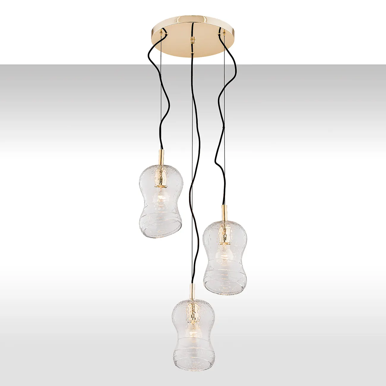 Lampa wisząca CADIZ mosiądz transparentne kryształowe oprawy czarny przewód 178x43cm