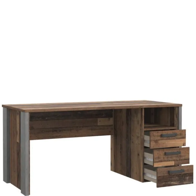 Biurko z 3 szufladami CLIF 70x160 cm - old wood vintage, beton - CLFB212R-C546