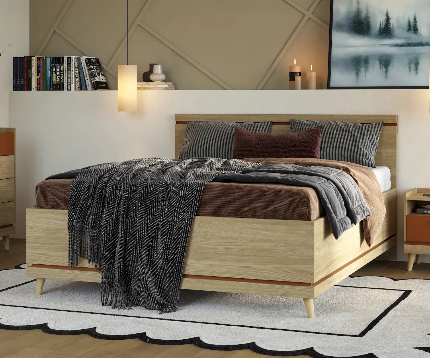 Łóżko z zagłówkiem SCANDI 32 180cm dąb ceglany — zdjęcie 3