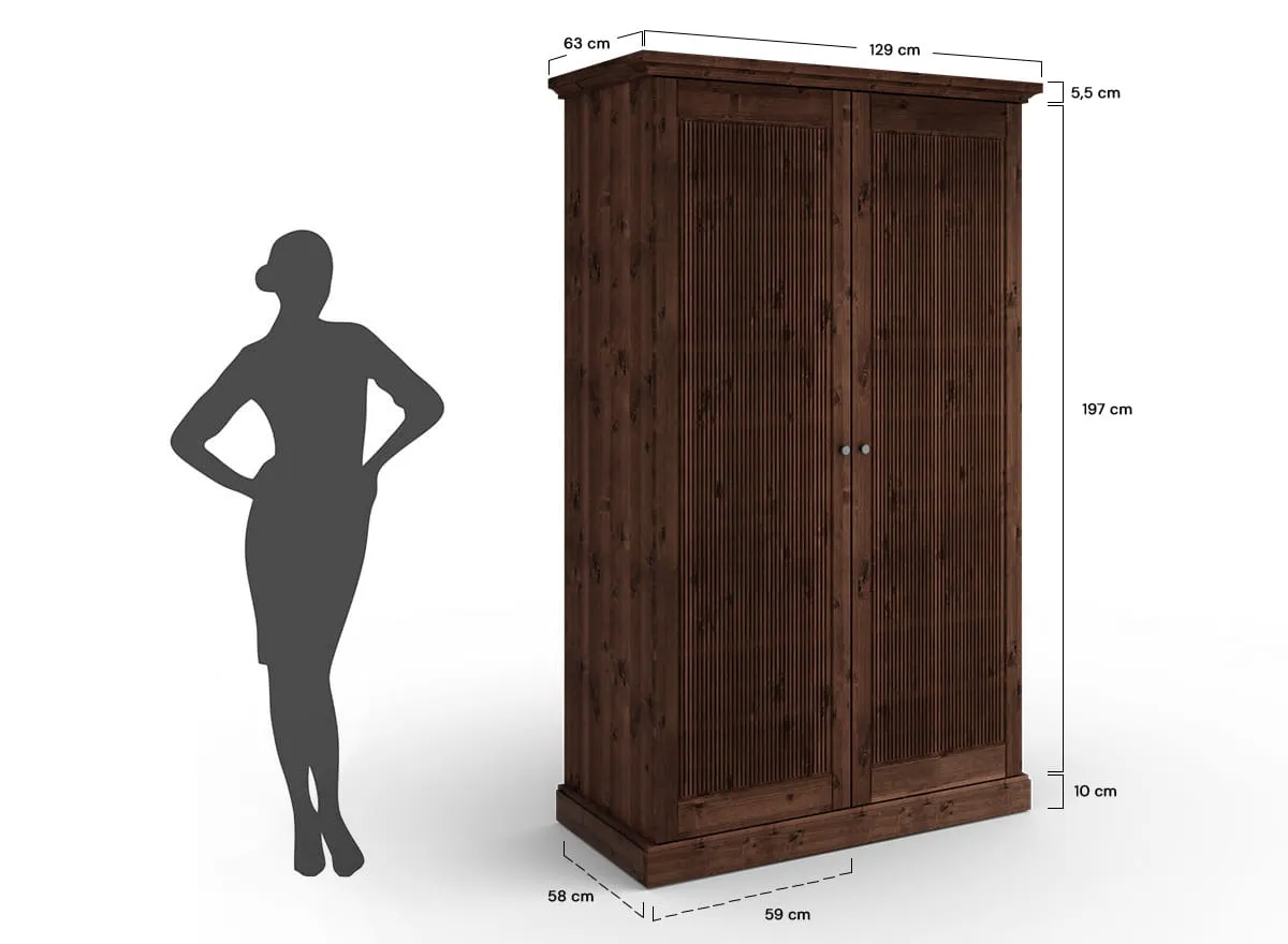 Szafa 2-drzwiowa drewniana ROSELLA 212x129 sosna ciemny brąz - SKROS01