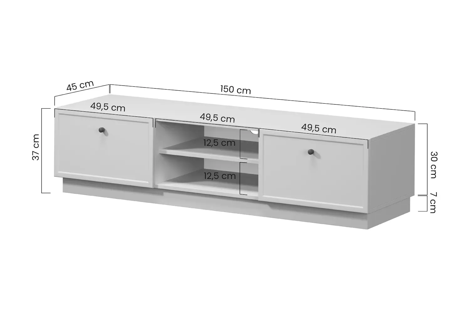 Szafka RTV z 2 szufladami LORINI 150 - cashmere uchwyt T-bar czarny cokół — zdjęcie 9