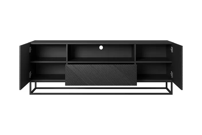 Szafka RTV ASHA 167 - czarny mat - ryflowany front - czarny stelaż - B_52165