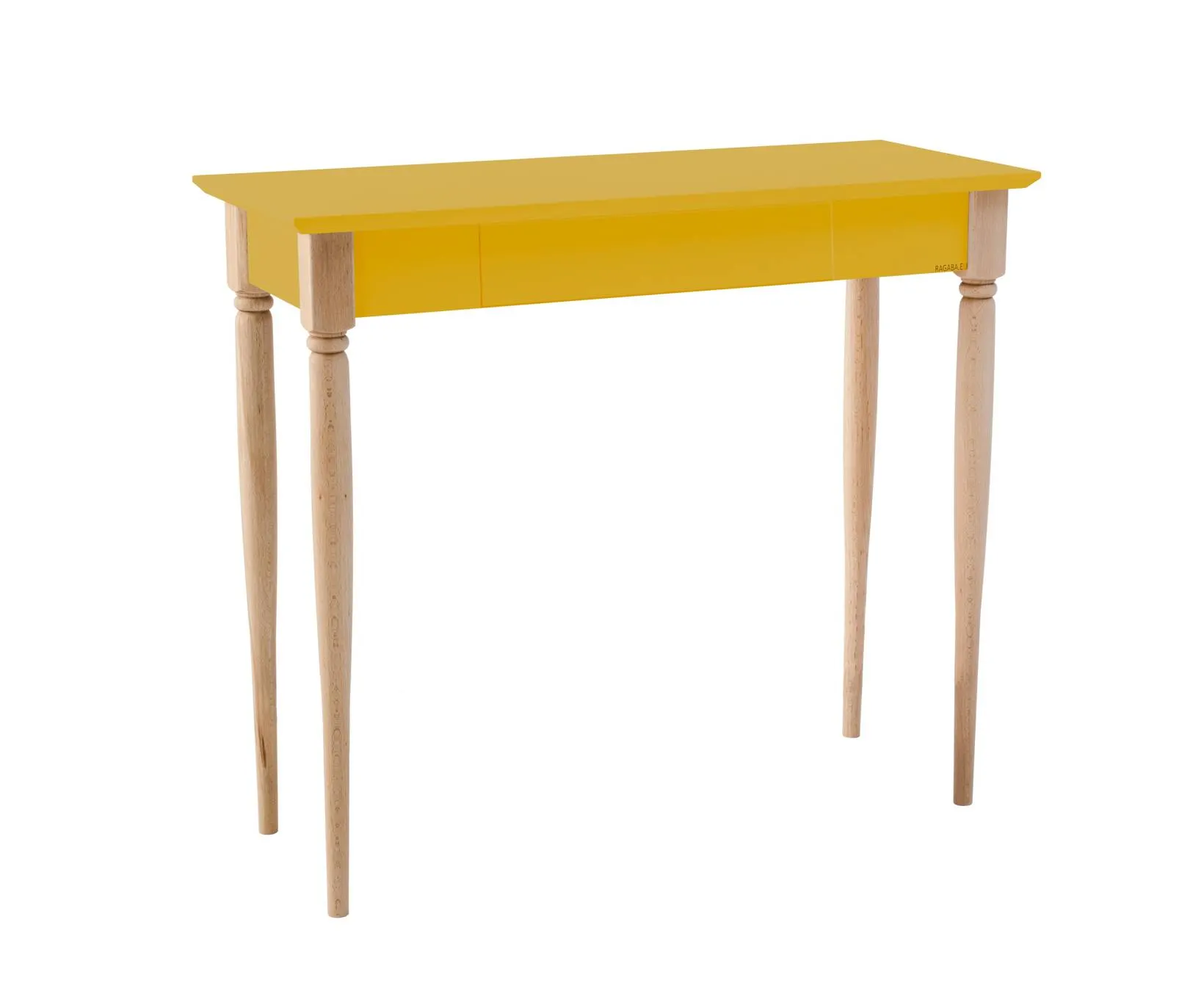 Biurko z szufladą MAMO 85x40 żółty blat/drewniane nogi