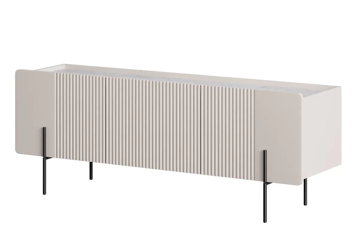 MALMI Szafka RTV 150 2D1SZ - cashmere / crema bianca  / czarne nogi
