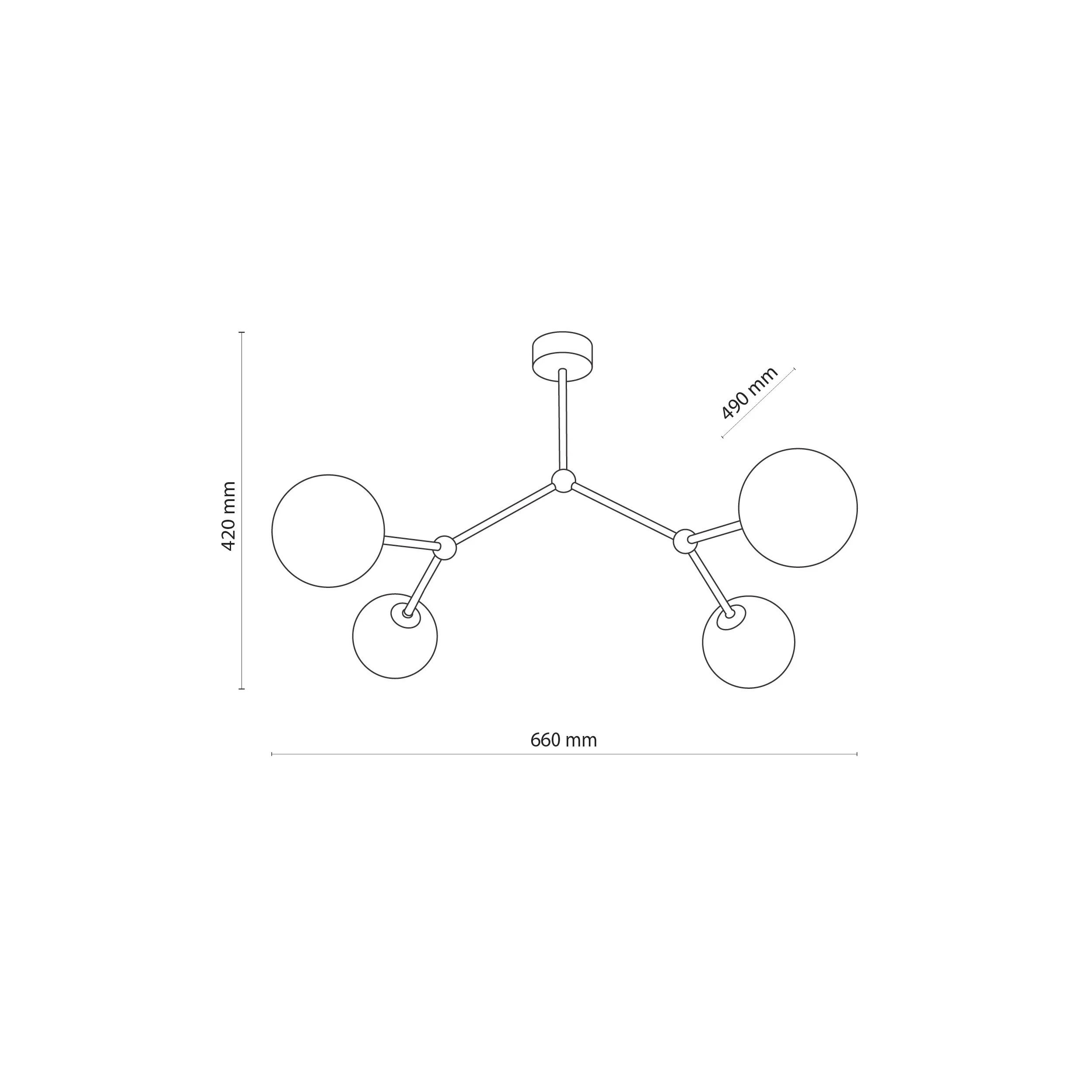 Lampa sufitowa FAIRY złota z białymi okrągłymi szklanymi kloszami 66x49x44cm - TK_6470