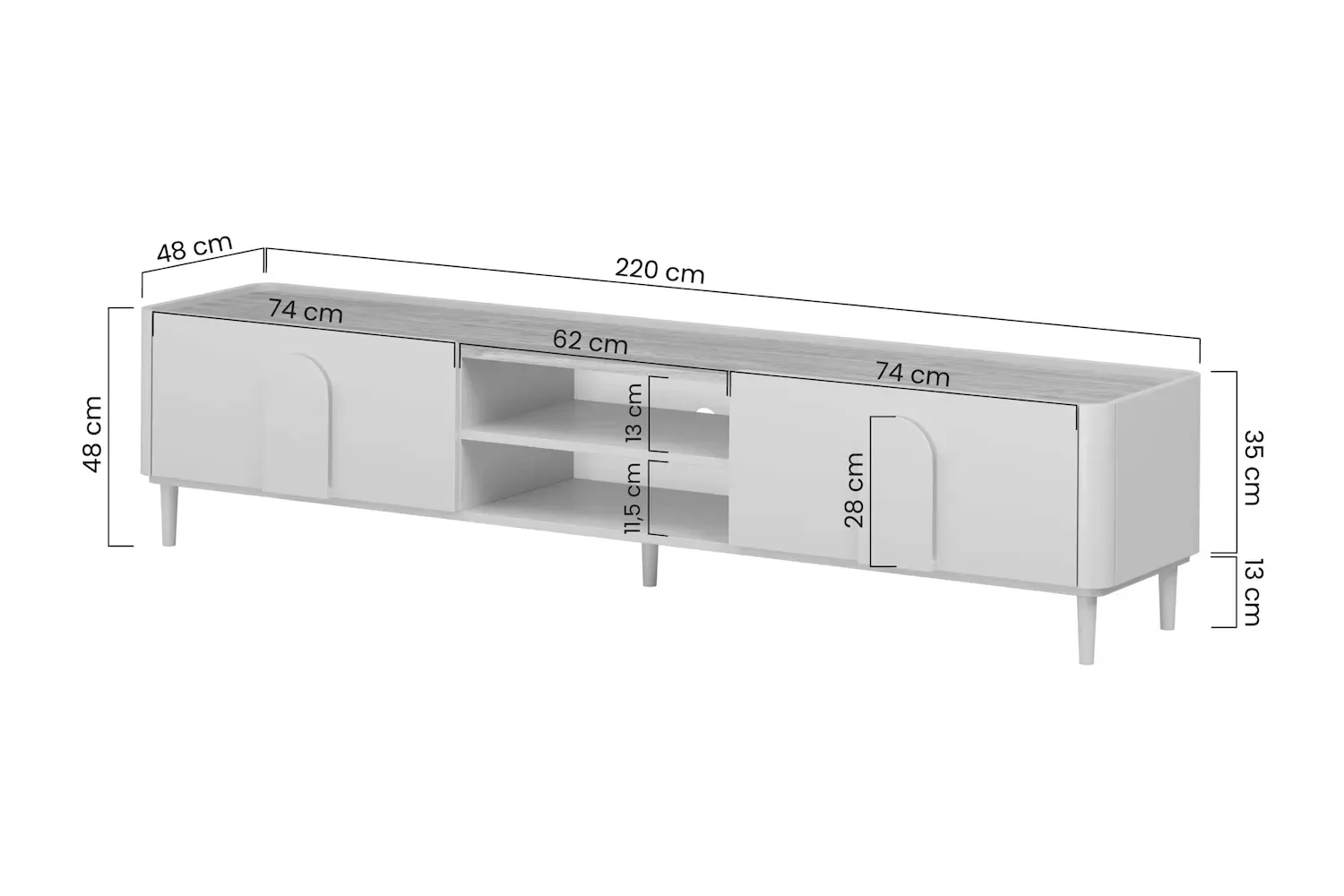 Safka RTV z klapą i szufladą AMILIO 220 - cashmere dąb olejowany uchwyty cashmere nogi cashmere - B_169217