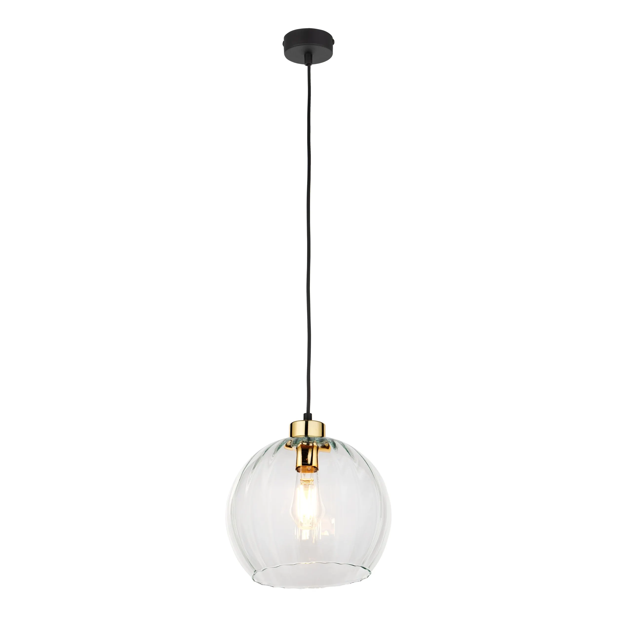 Lampa wisząca DEVI czarna ze złotym elementem transparentnym szklanym kloszem 170x25cm - TK_4578