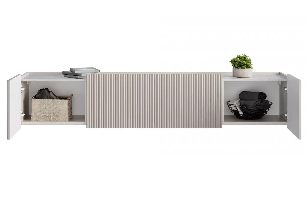 MALMI Szafka RTV 200 2D2SZ - cashmere / crema bianca / wisząca / złote uchwyty - B_162318