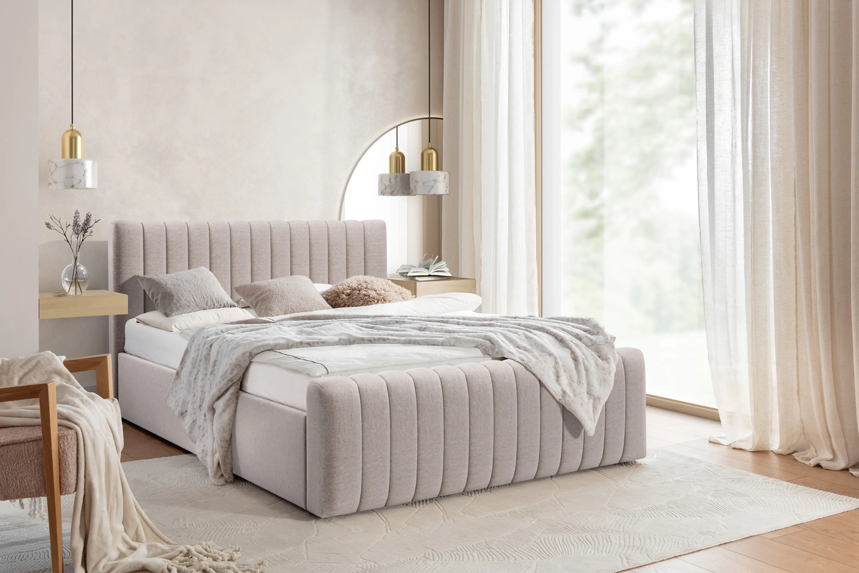 Łóżko Nicole z pojemnikiem / 120x200 / Maya 01 - beżowy - B_158554