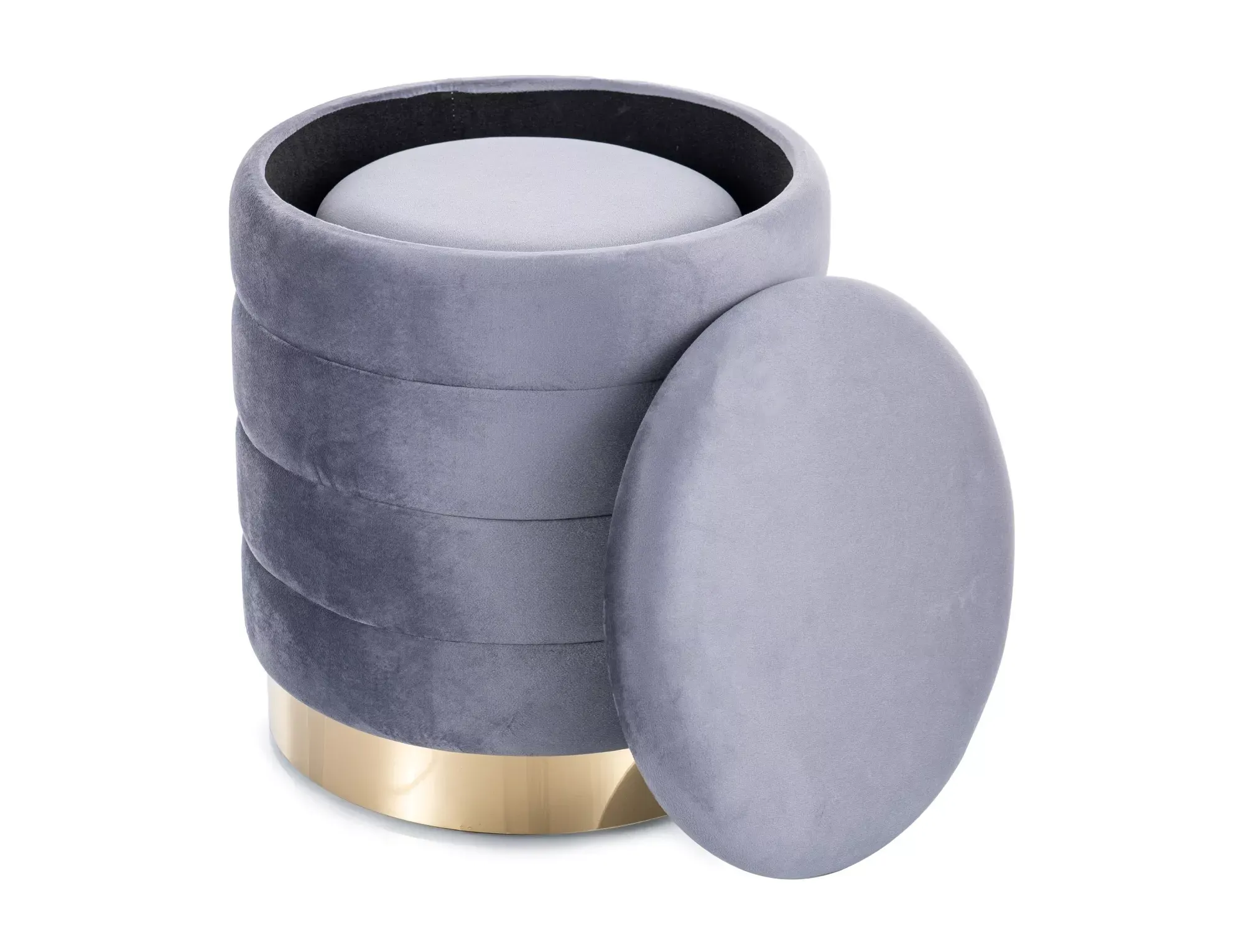 Puf z pojemnikiem BRITTA VELVET 2 sztuki szare/złota podstawa - BRITTAVSZ