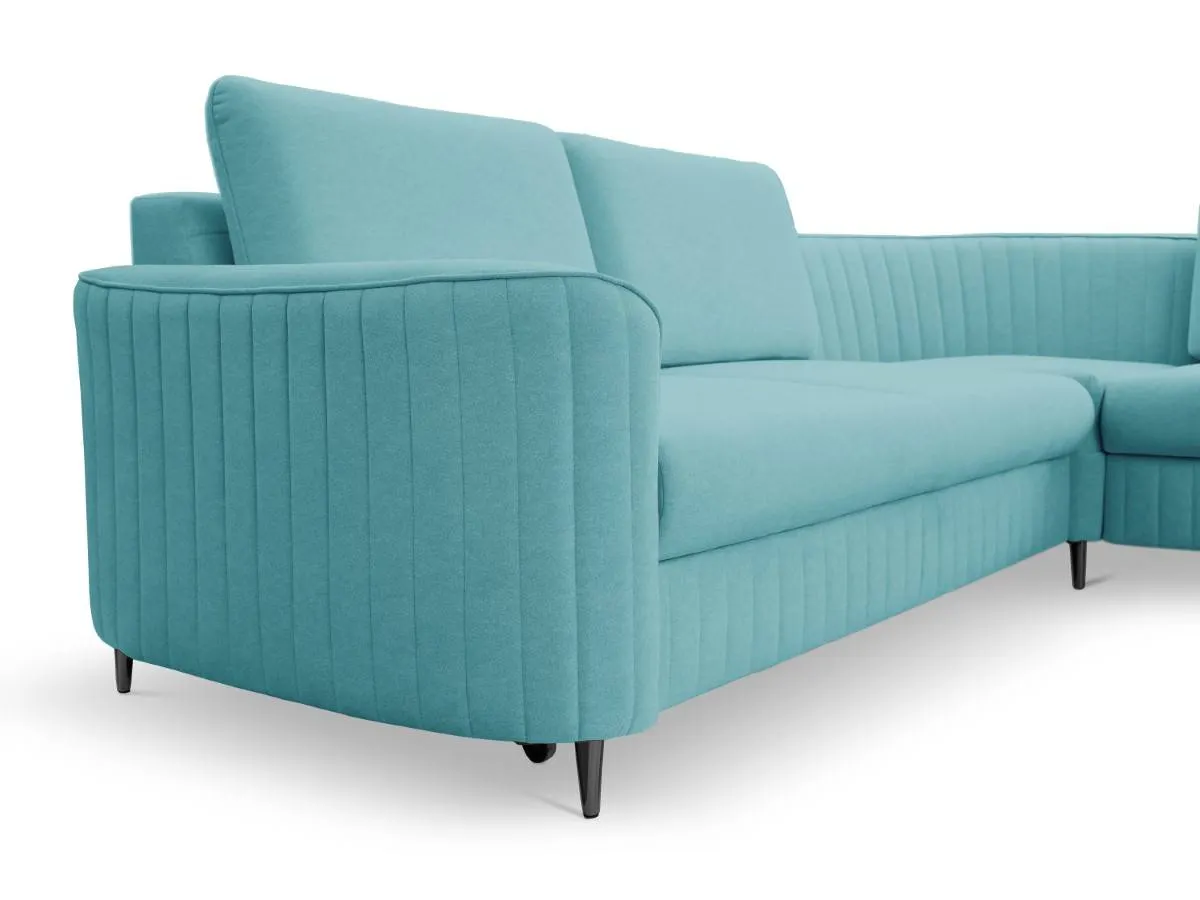 Narożnik rozkładany z pojemnikiem LAREN CASTEL 251 cm prawy niebieski czarne nóżki - LAREN_NAR_CASTEL70_P_CZ