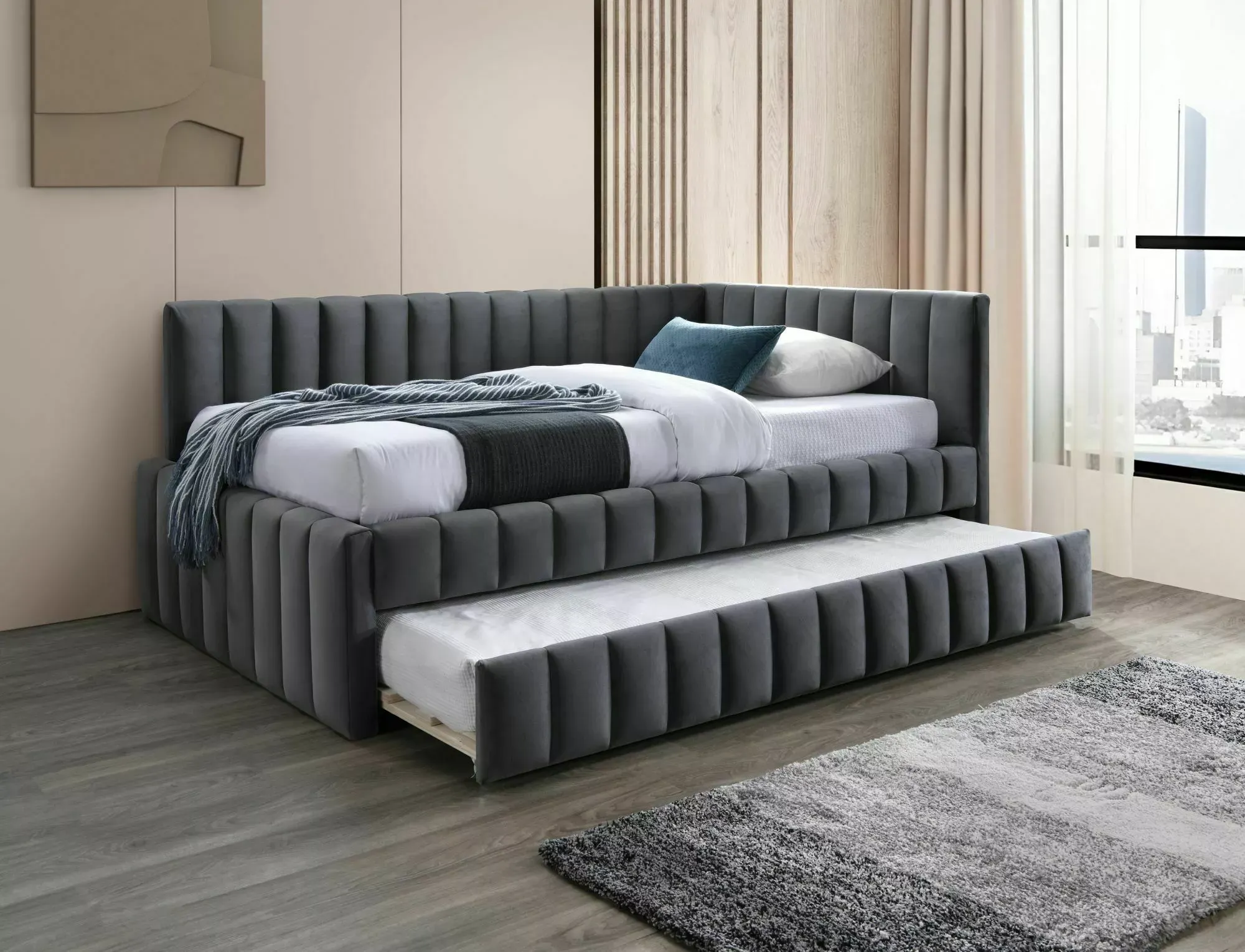 Łóżko podwójne ALFIE VELVET 120X200 Bluvel 14 szary Signal — zdjęcie 2