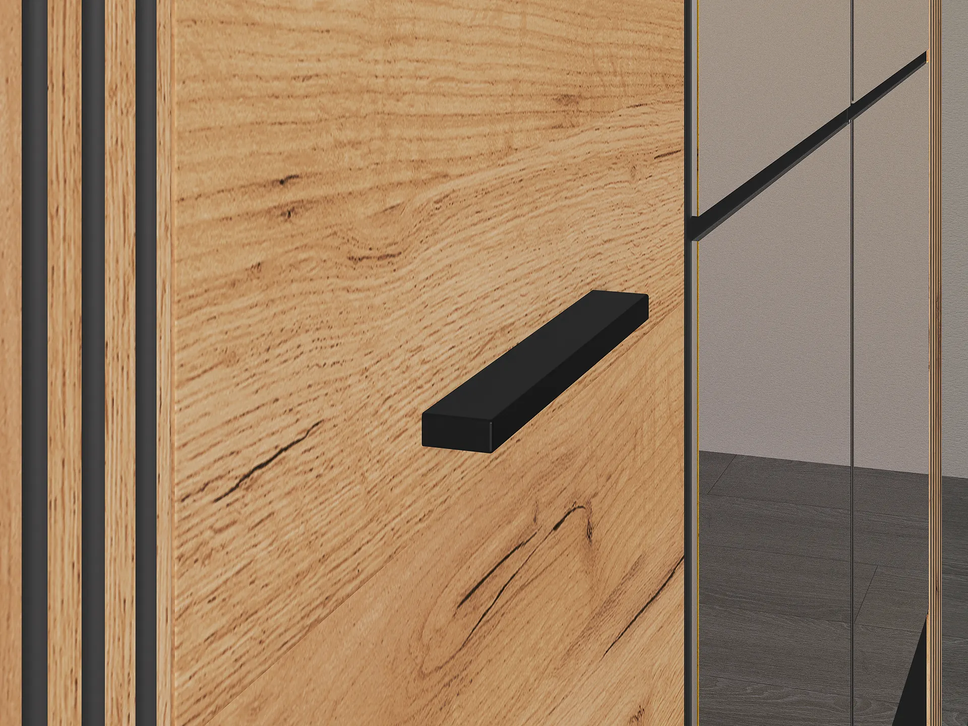 Szafa z lustrem 3-drzwiowa z 2 szufladami URSO 02 craft złoty-czarny - 1URSO02-001