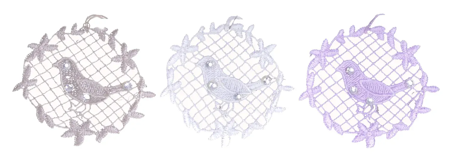 Zawieszka płaska okrągła Z PTASZKIEM 3 sztuki biały/beżowy/różowy