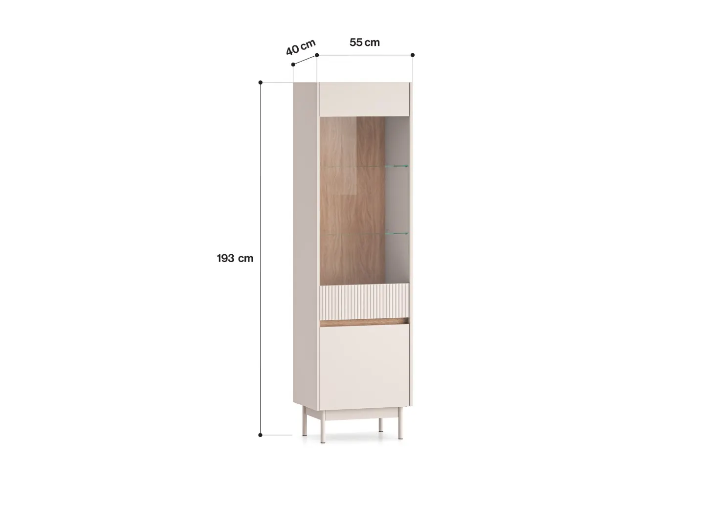 Witryna szklana 2-drzwiowa DUNEA 196x55 ryflowana kaszmir - dąb cremona - 1DUNE02-001