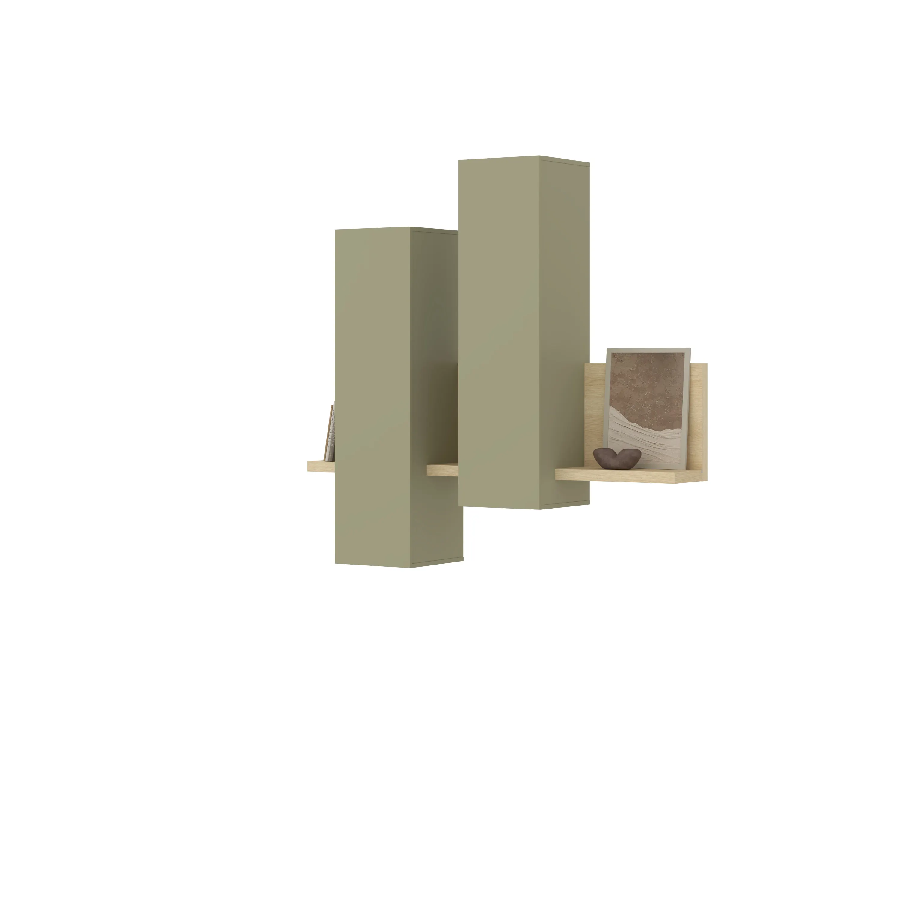regał, szafka stojąca, półka wisząca, kolor oliwkowy, korpus drewniany