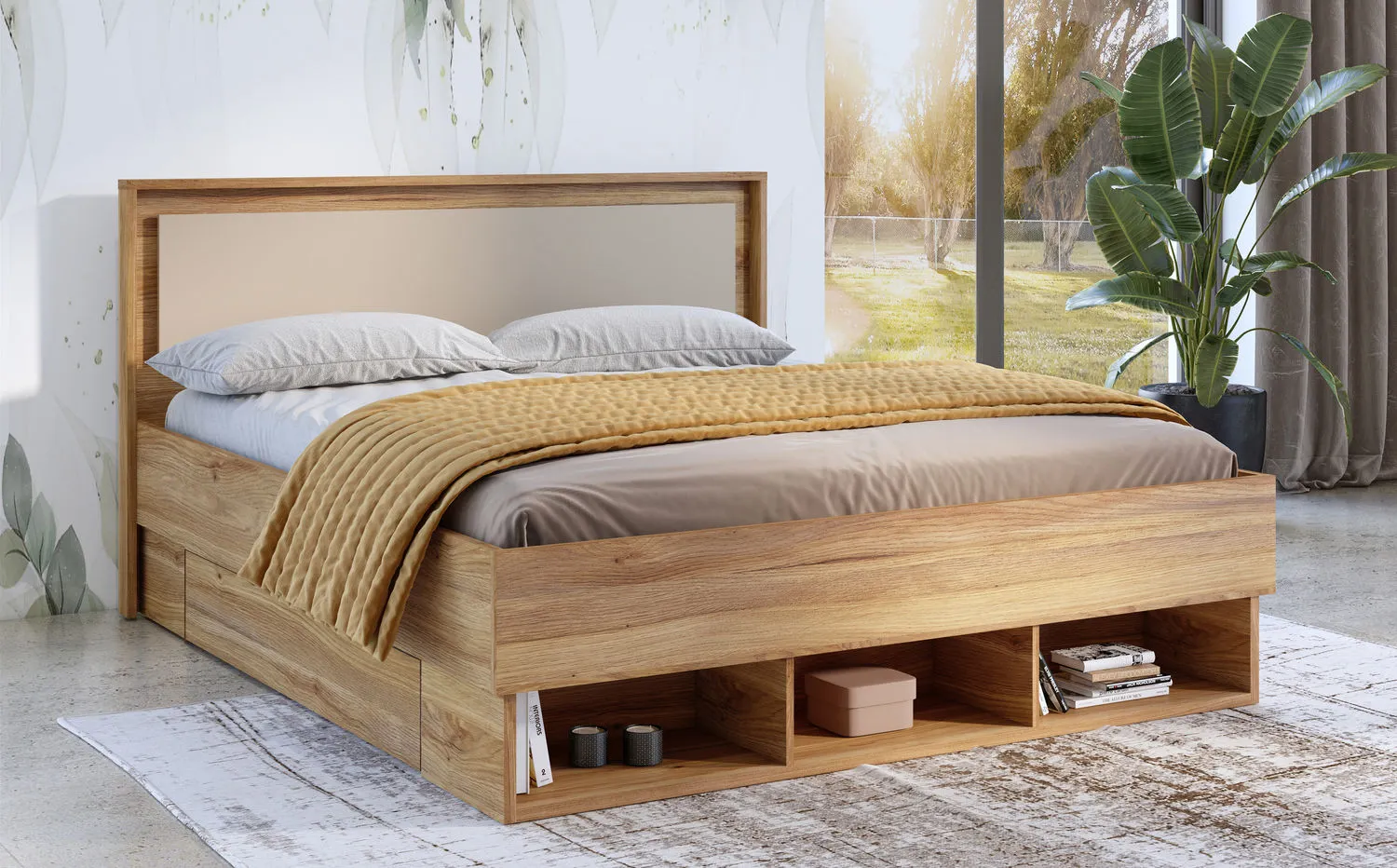 Łóżko z półkami IMPRESSIO 160x200 dąb mauvella congo - 24MCNJ31