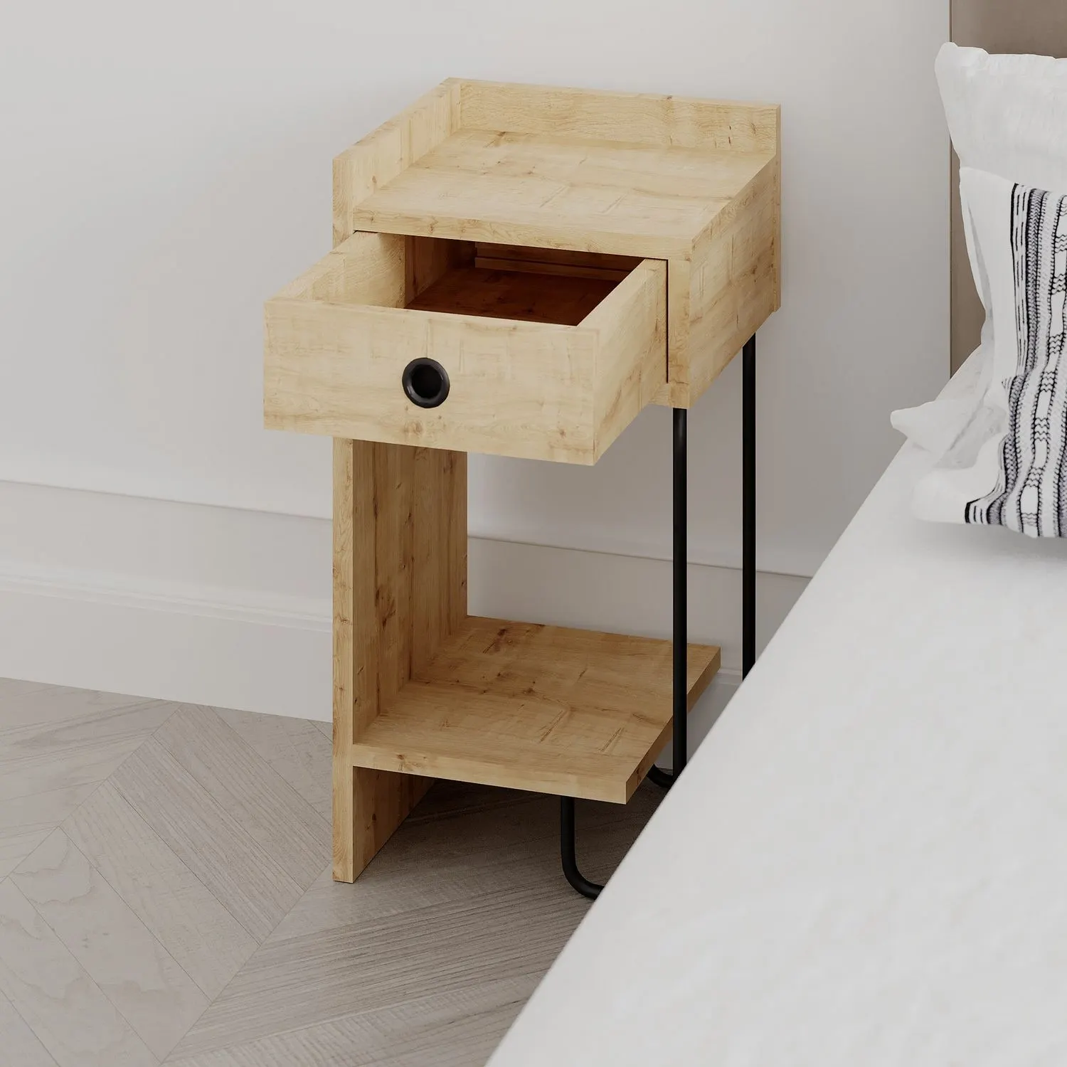 Szafka nocna z szufladą i półką SIRIUS lewa 30x32x61 cm dąb naturalny — zdjęcie 8