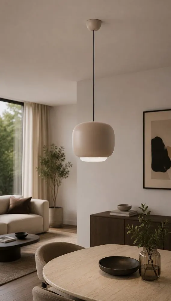 wisząca lampa, lampa sufitowa, kinkiet, minimalistyczny design, neutralny kolor