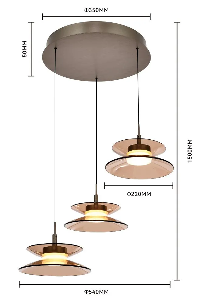 lampa wisząca, holder metalowy, kula metalowa, kolor miedziany, trzystopniowa lampa