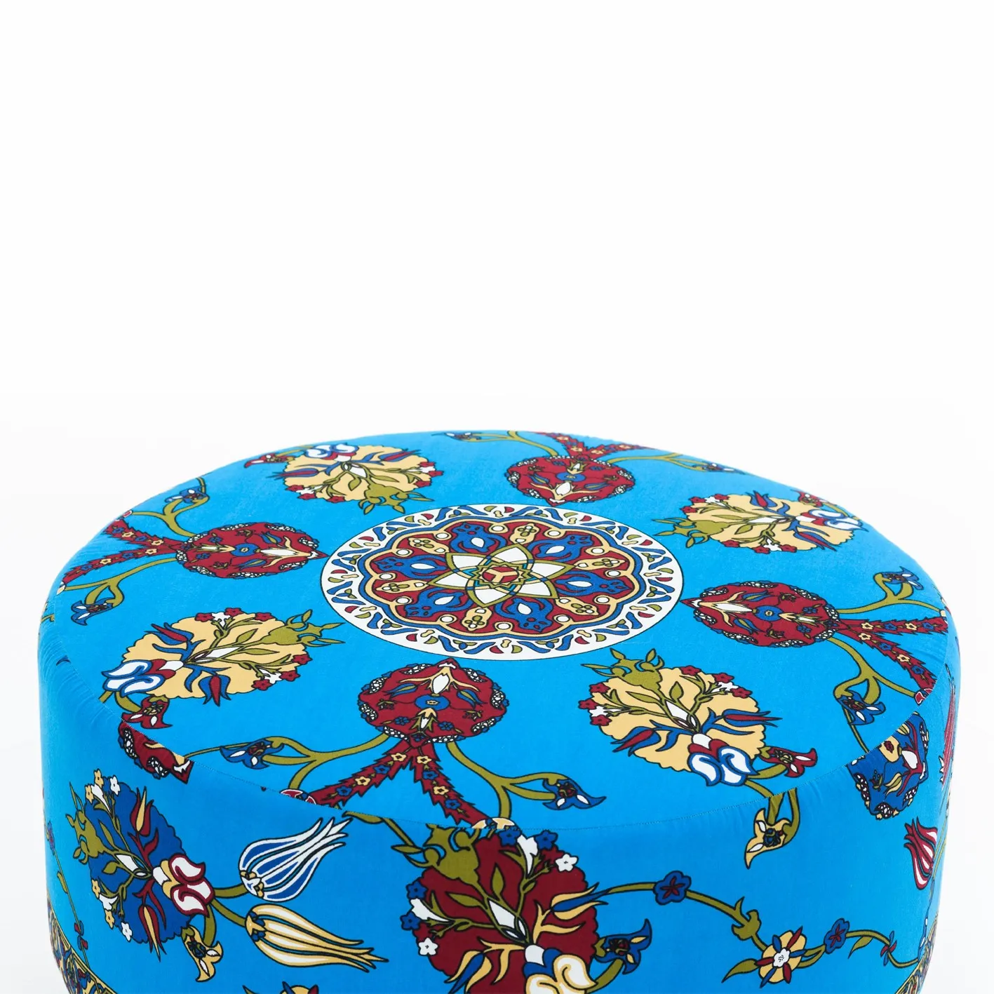 pouf, podnóżek, niebieski, wzór kwiatowy, turkusowy