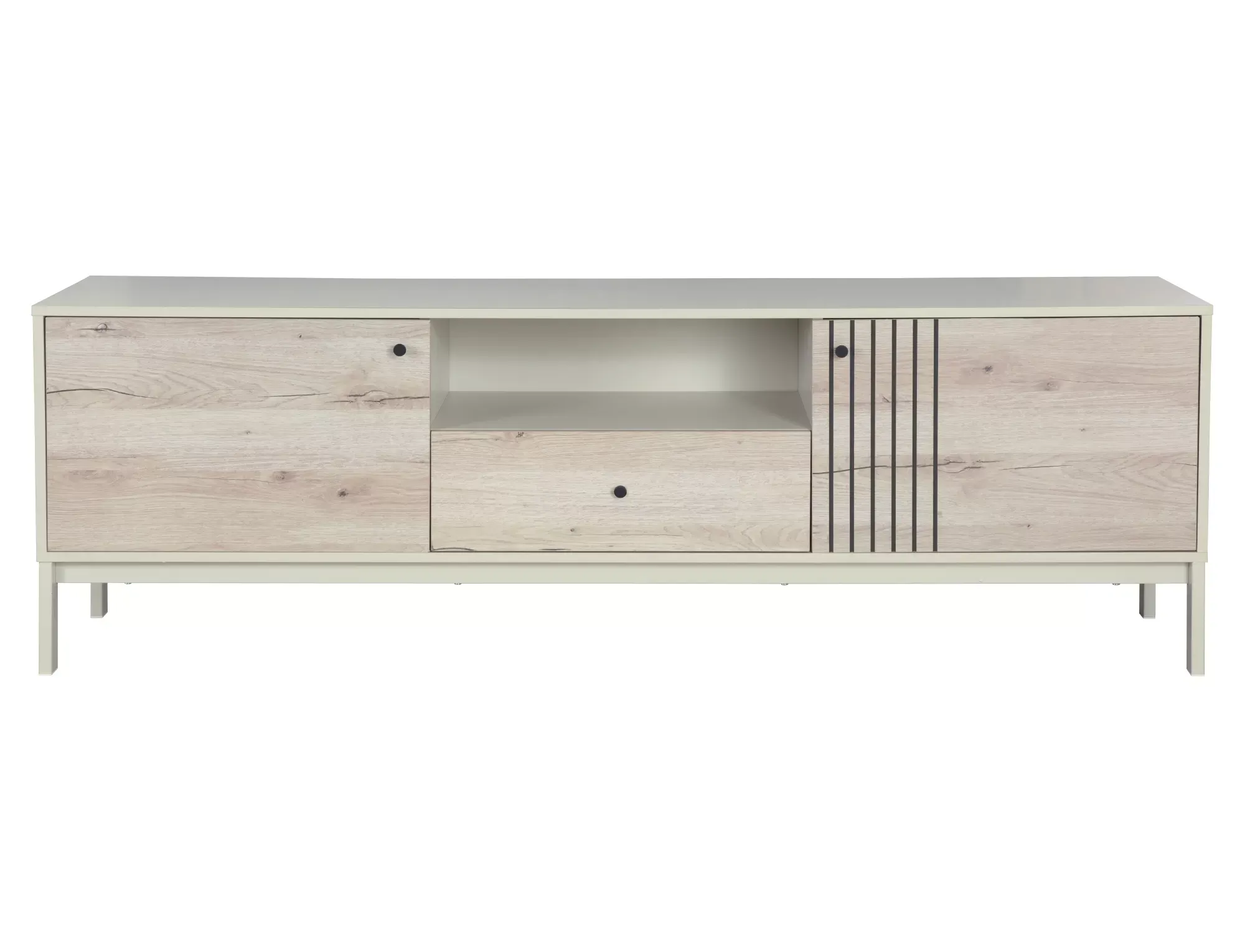 Szafka RTV FROST RTV1 z szufladą i półkami 180 cm dąb alpejski/złamana biel - FROSTRTV1