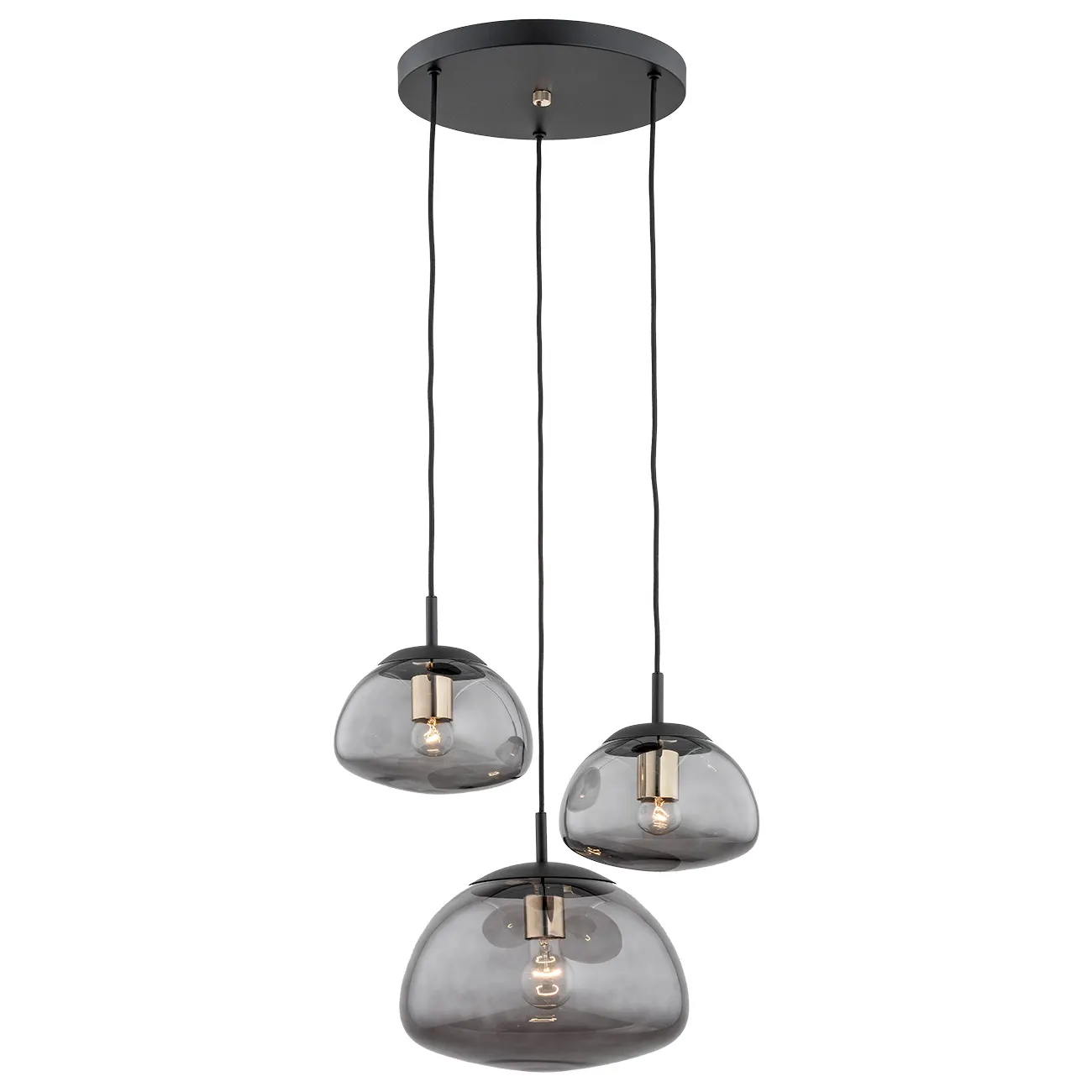 Lampa wisząca TRINI czarna mosiądz dymione klosze 108x44cm Lampa wisząca TRINI czarna mosiądz dymione klosze 108x44cm