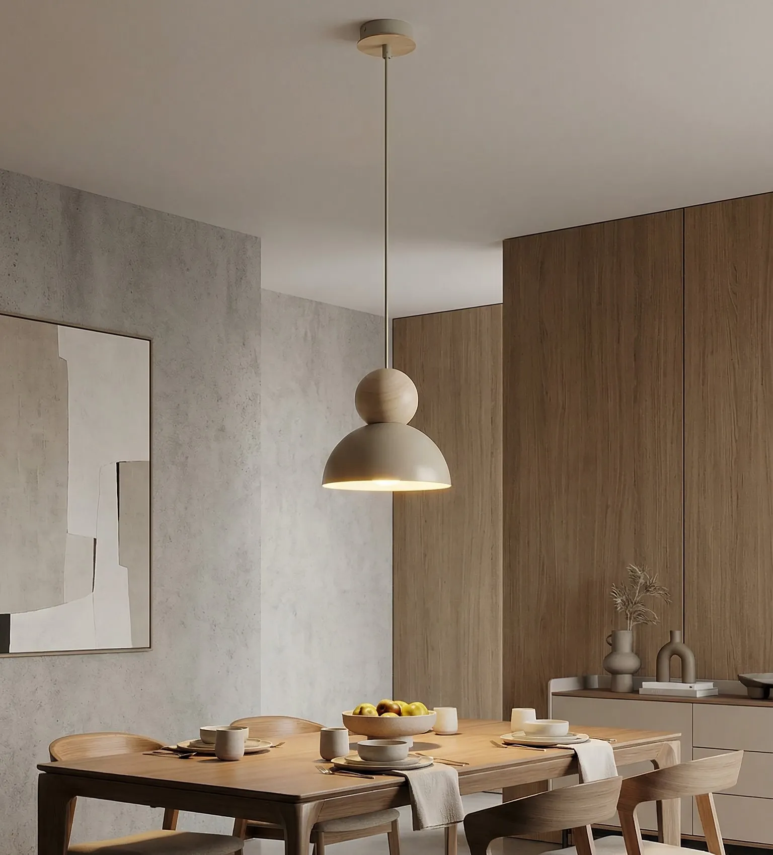 Lampa wisząca KAKI 1S z drewnianą kulą beżowy naturalny - 1678/1S