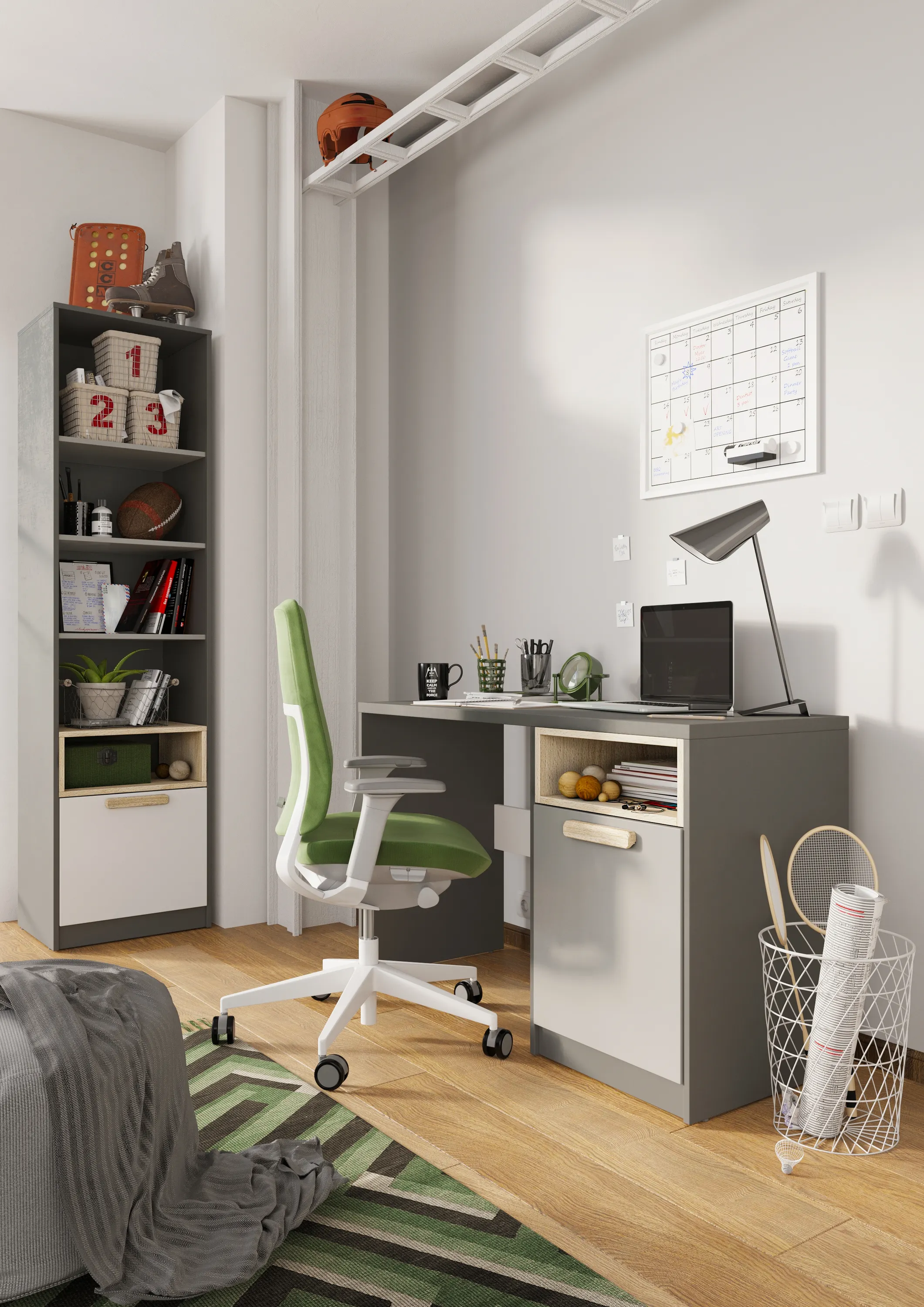 Biurko Pok PO-09 120cm grafit/buk ibsen/szary jasny - PO9GBS