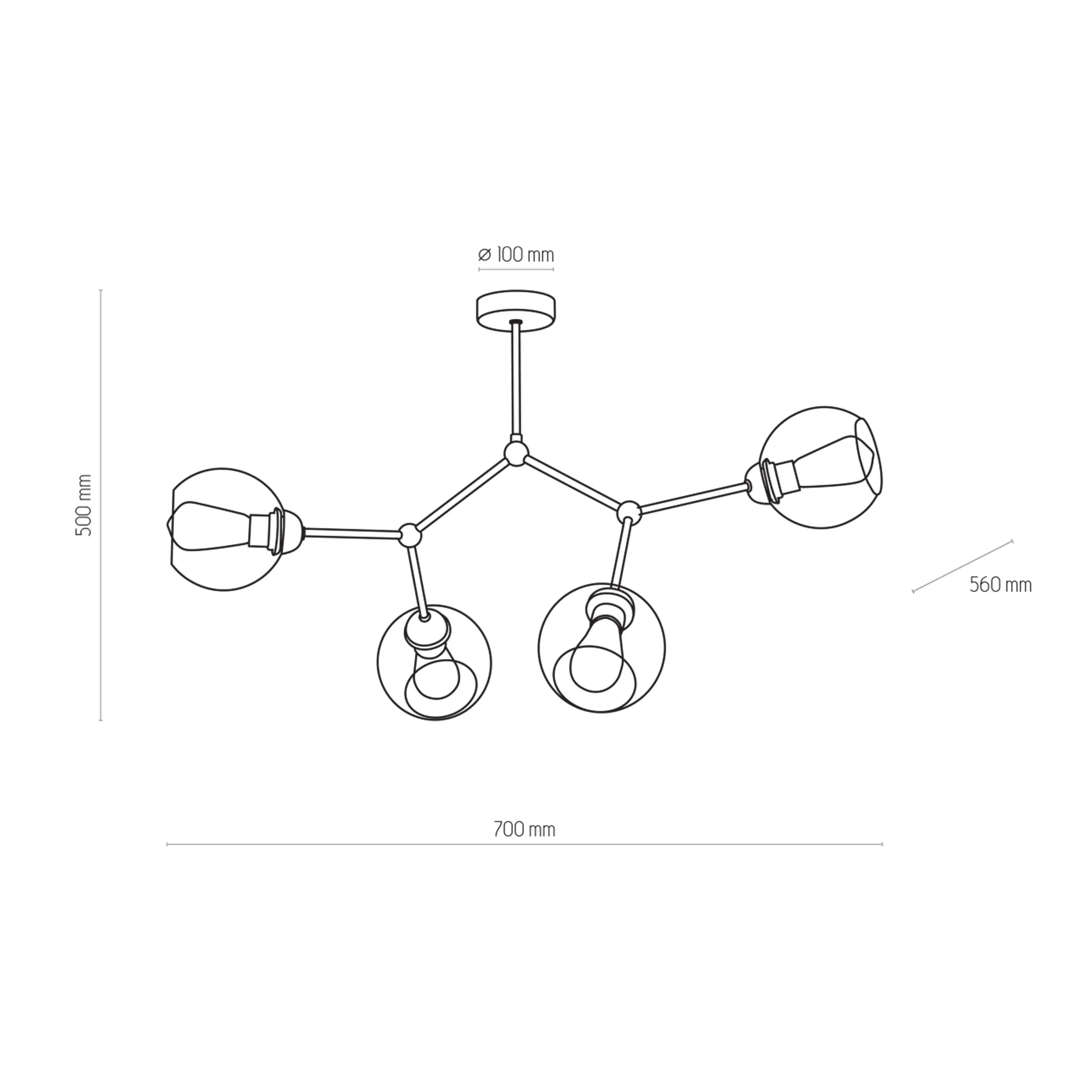Lampa sufitowa FAIRY czarna z transparentnymi szklanymi okrągłymi kloszami 70x56x50cm - TK_2730