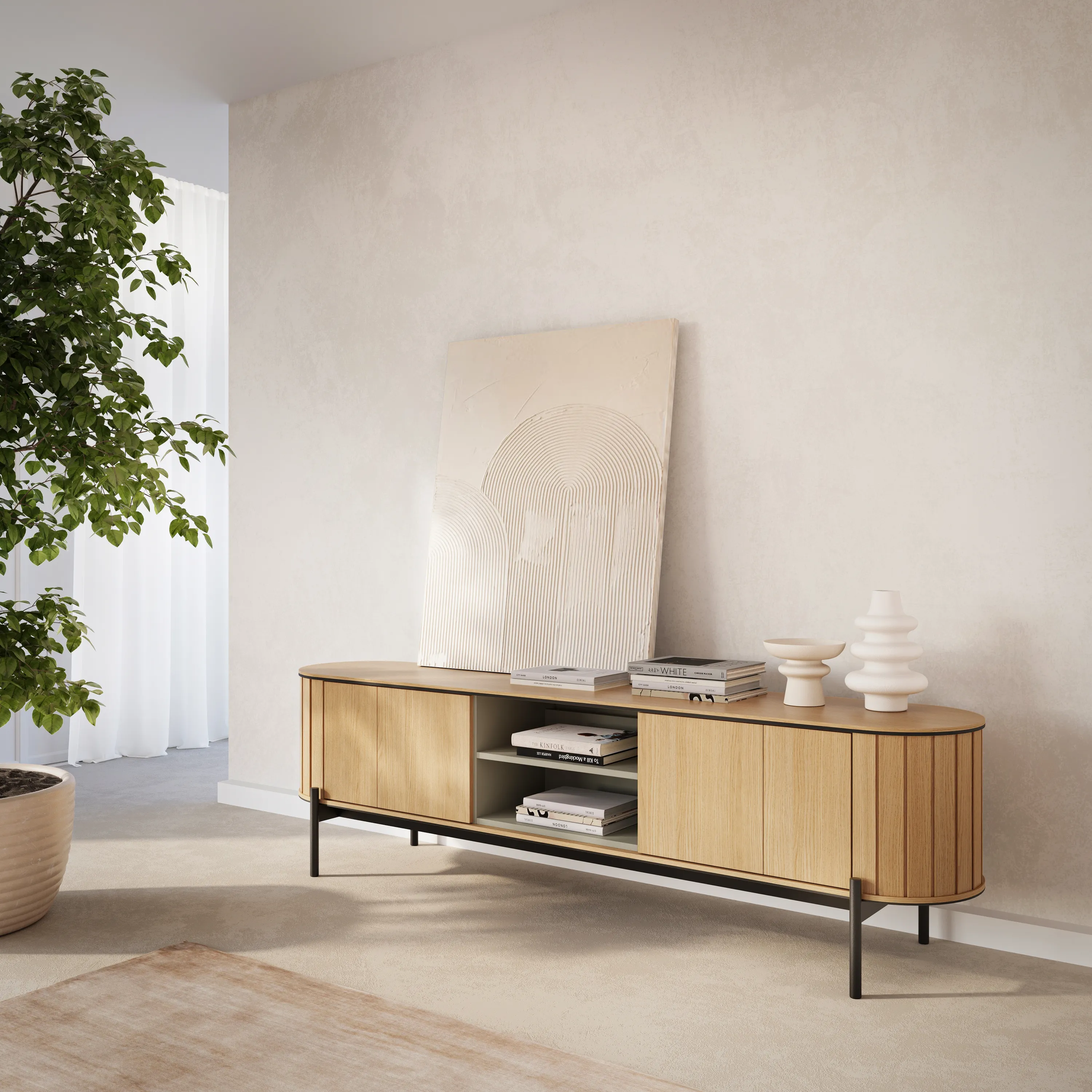 Zaokrąglona szafka RTV Rotto RT-05 168cm dąb vincenza/eukaliptus - RT5DE