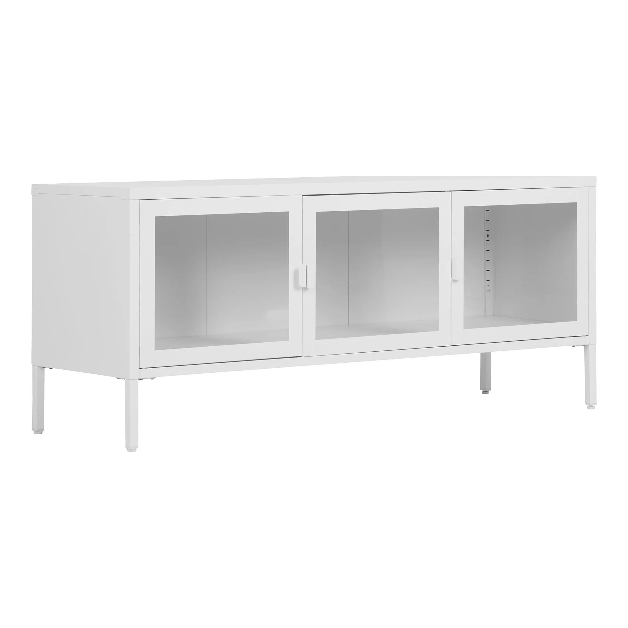 Szafka RTV 3-drzwiowa z przeszkleniem BRISBANE stalowa 130x40x55 cm - biała