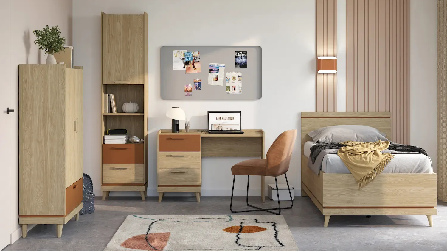 Szafa 3-drzwiowa z 3 szufladami SCANDI 19 zielony-dąb olejowany - 24GDOH19