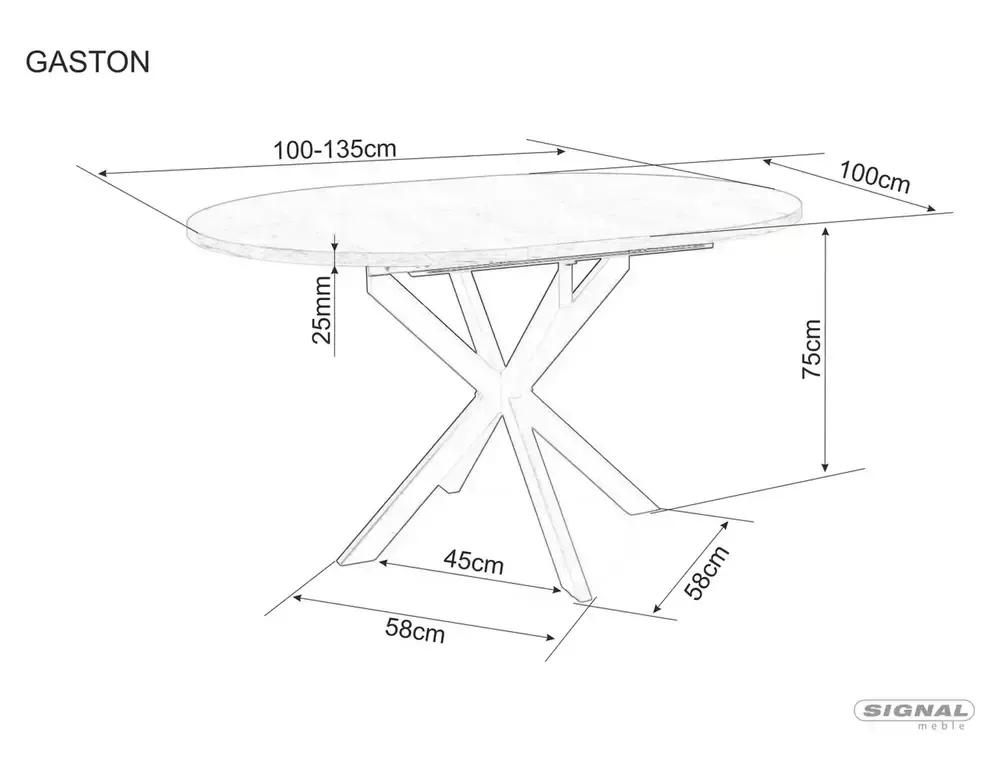 Stół okrągły rozkładany GASTON CERAMIC 100(135)x100 szaro-czarny - GASTONSZC100