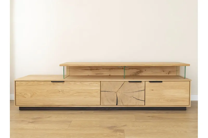 Szafka RTV dębowa wisząca plaster drewna TIRANO Dąb olejowany - ZITIR04H