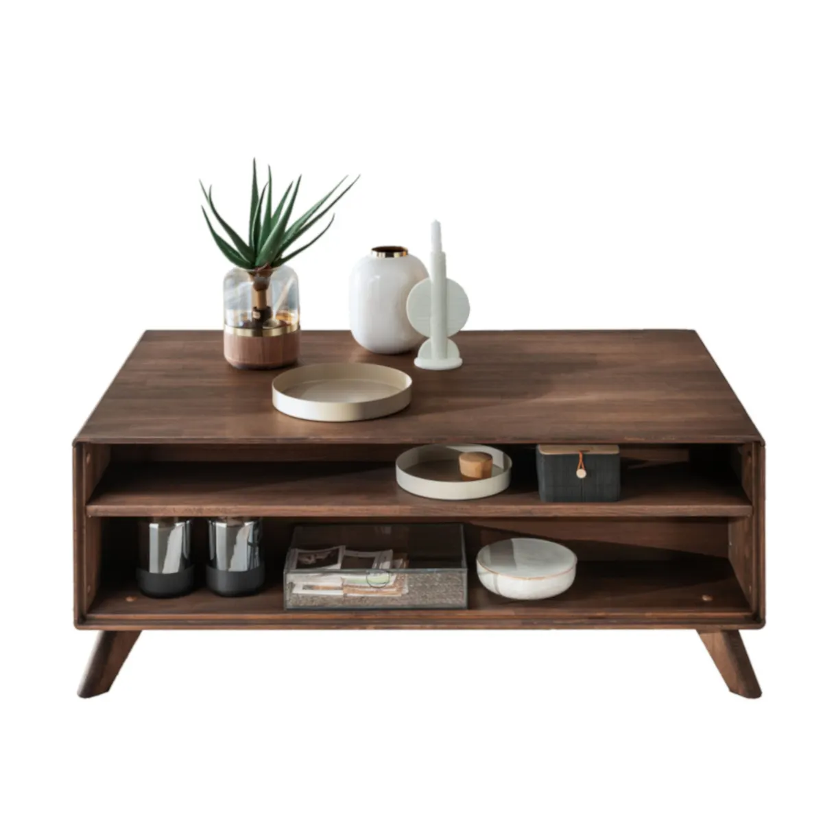 Stolik drewniany ryflowany BLISS 118x70 z półką i szafką - GK_103624130102