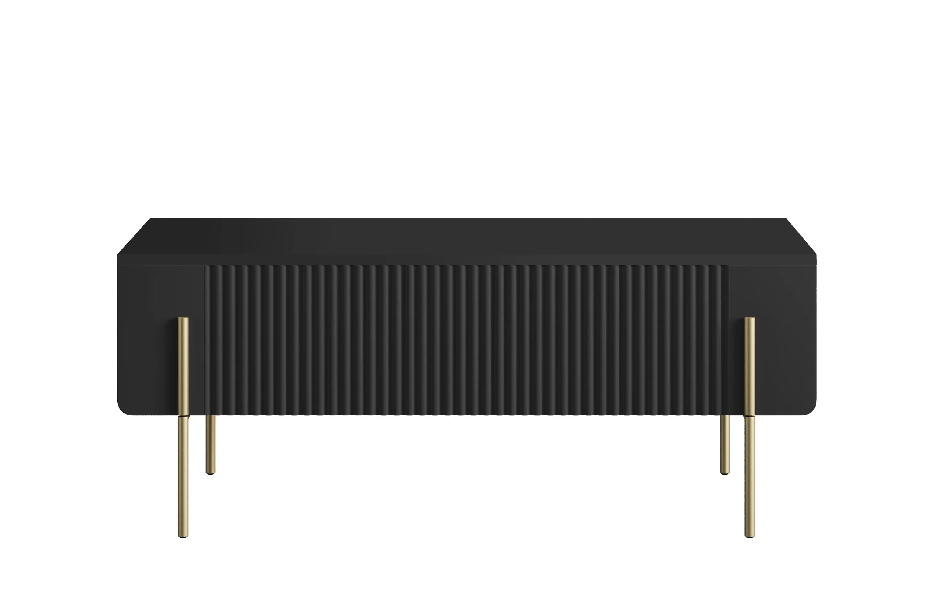 Stolik kawowy z 2 szufladami MALMI ryflowany front 60x100cm - czarny - złoty - B_166963