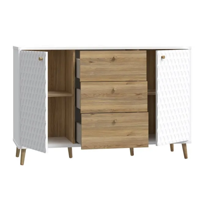 Komoda AKSANA 2-drzwiowa z 3 szufladami - dąb mauvella, biały - AKNK231-M992
