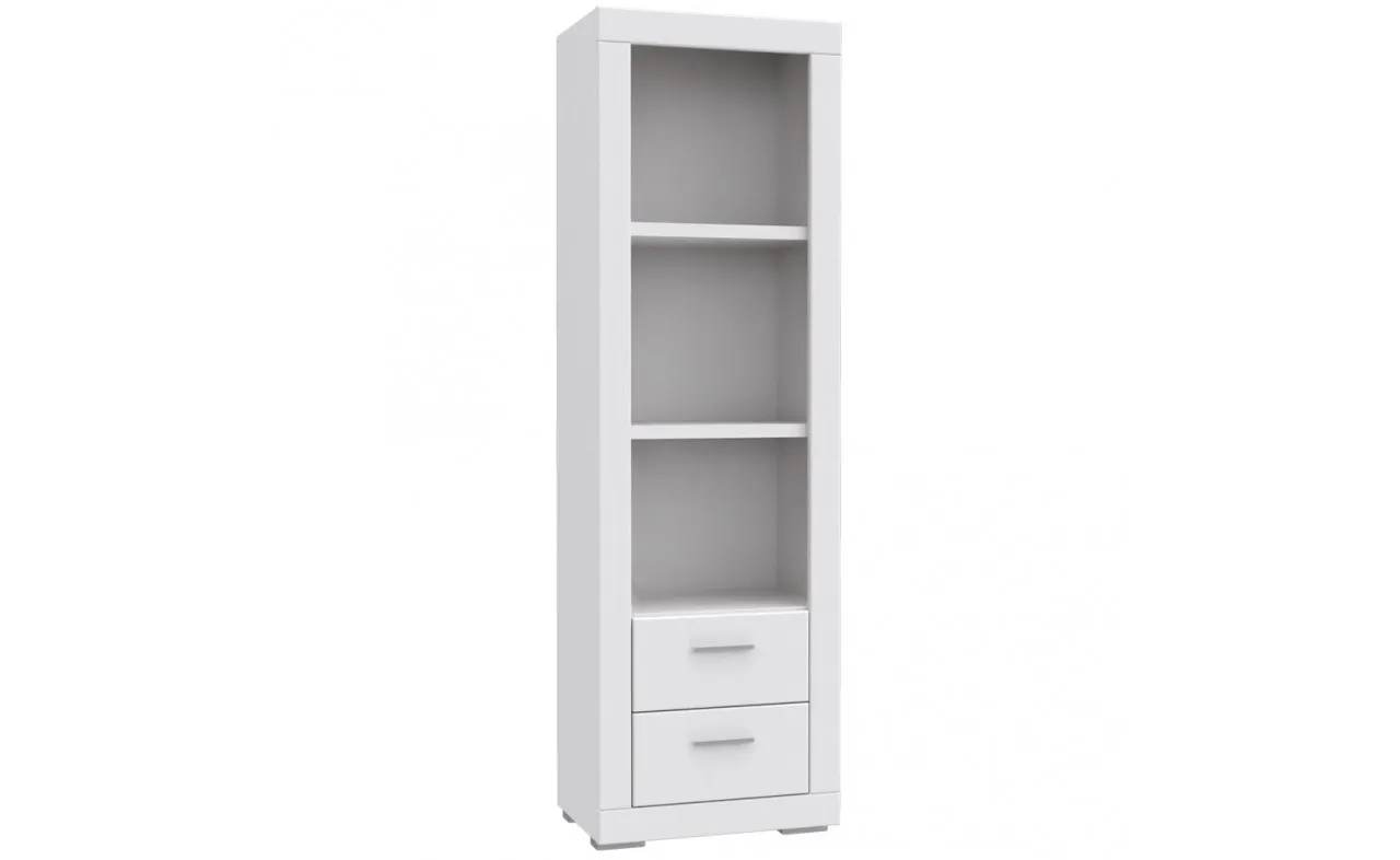 Regał wysoki z 2 szufladami SNOW - biały, chrom