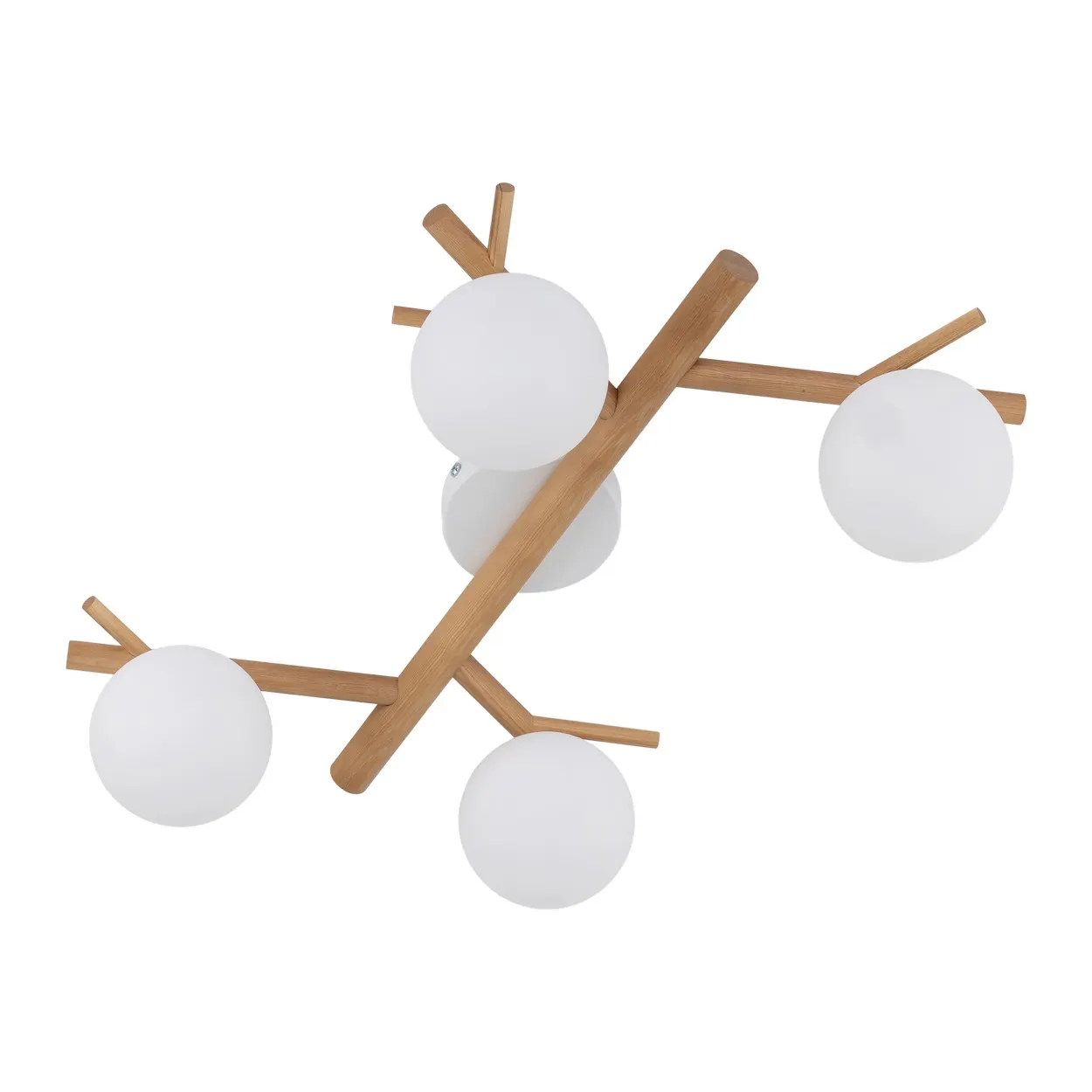 Lampa sufitowa SHERON biała drewniana sosna 4 szklane okrągłe klosze 67x41x17cm - TK_5309