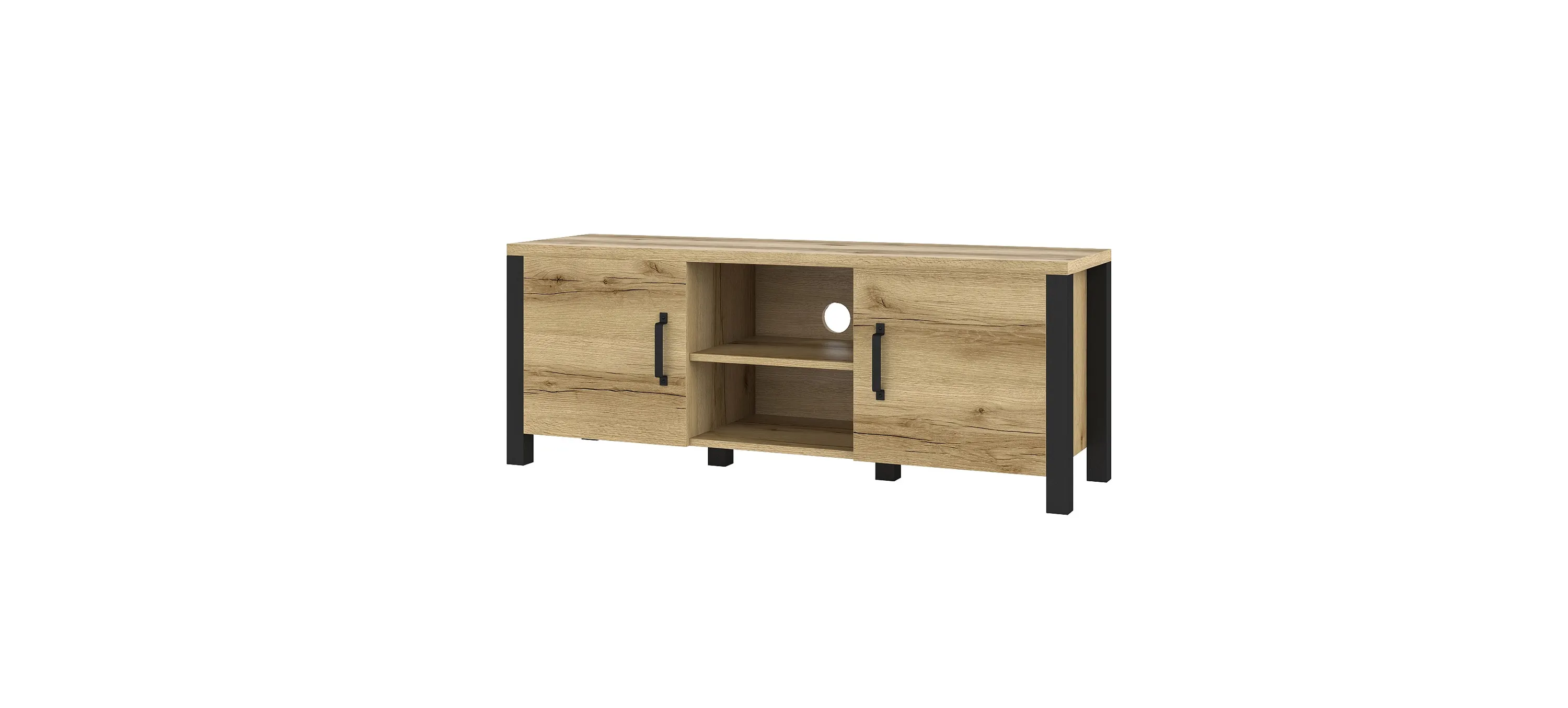 Komoda RTV 2-drzwiowa OLIN 147 cm dąb grand naturalny czarny matowy