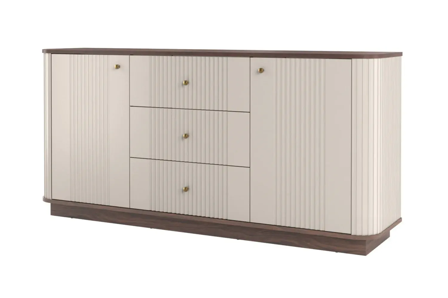Komoda 2-drzwiowa z 3 szufladami VESPER 160 ryflowany front - cashmere orzech złote uchwyty cokół