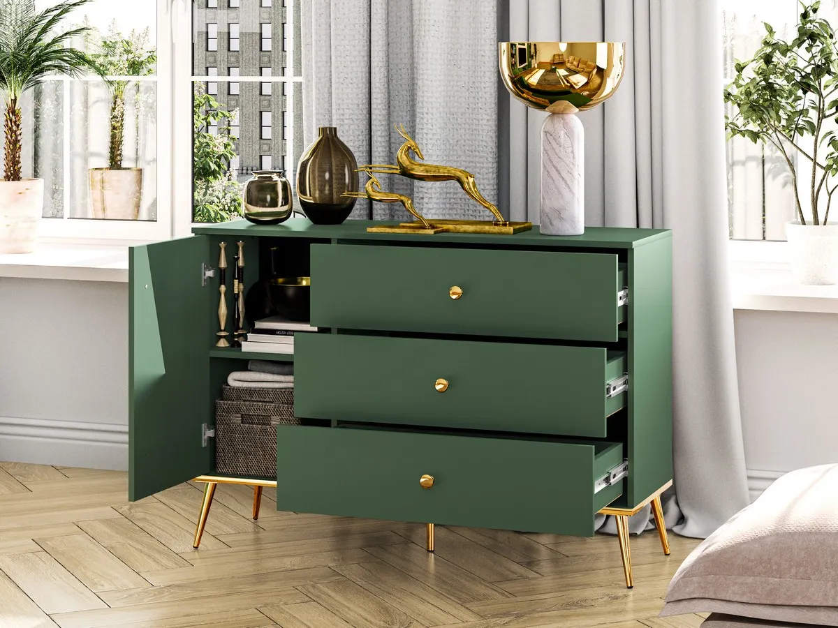 Komoda 1-drzwiowa z 3 szufladami FOREST 04 labrador, złoty - 1FORE04-001