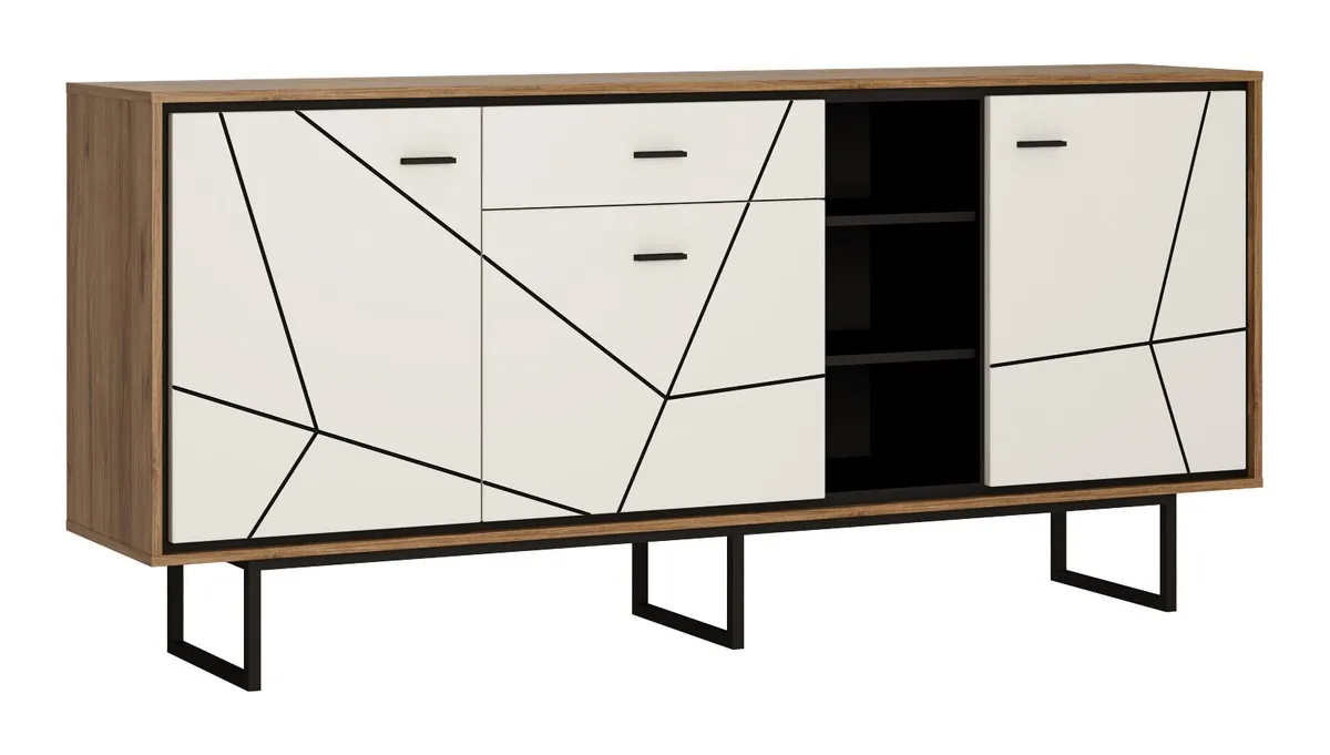 BROLO BROK06 KOMODA 3D1S DĄB CATANIA /CZARNA PERŁA/MDF BIAŁY HG BROLO BROK06 KOMODA 3D1S DĄB CATANIA /CZARNA PERŁA/MDF BIAŁY HG