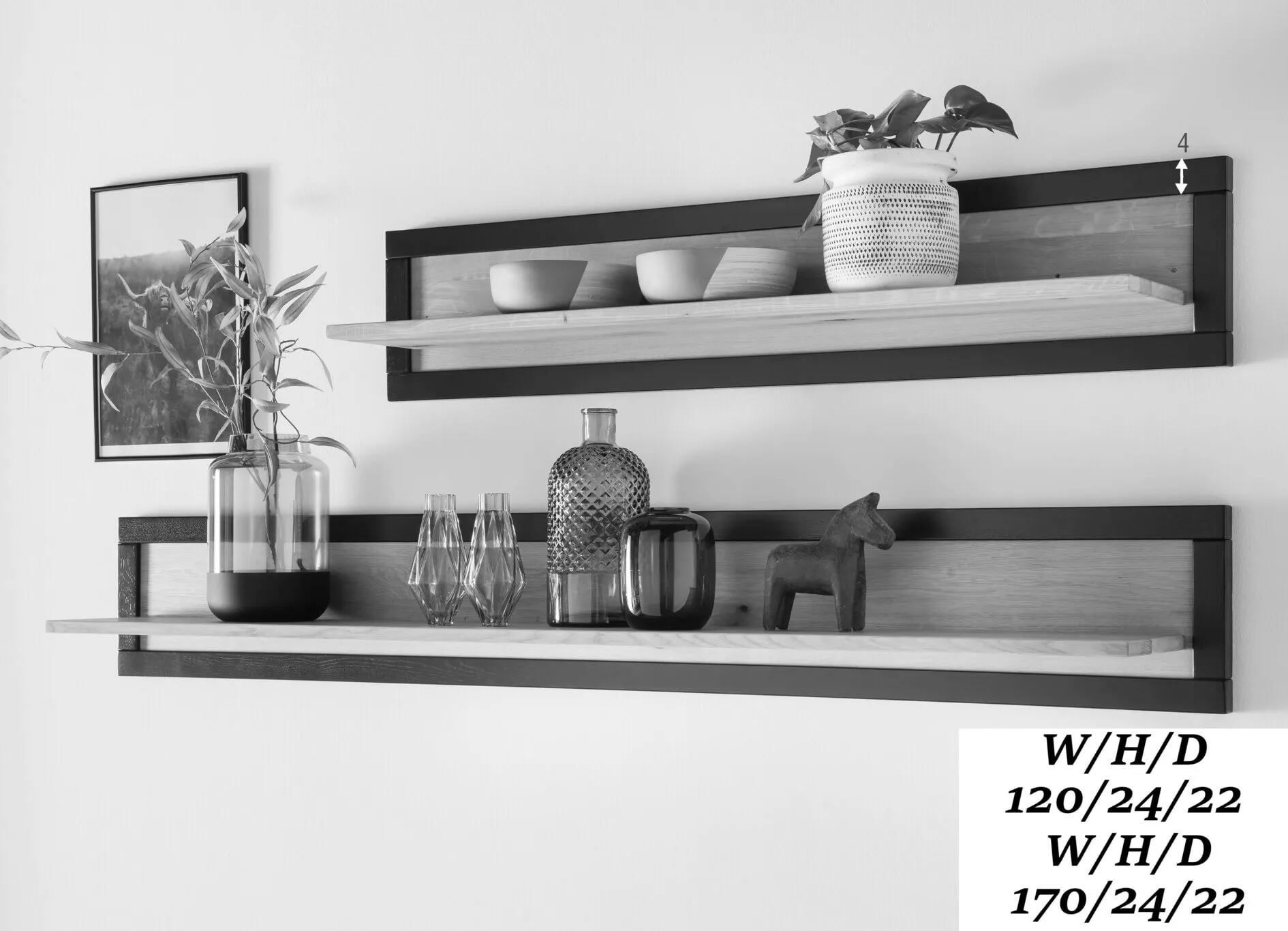 Półka wisząca dębowa HALLOW 170 dąb olejowany, czarny - GK_1031591201