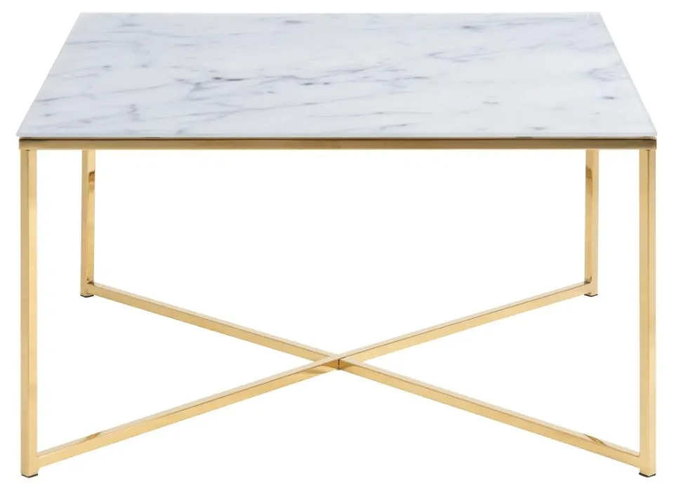 Stolik kawowy SOMIA 80x80x45 cm Biały efekt marmuru, Złoty — zdjęcie 3